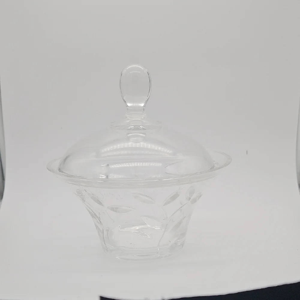 Vintage Clear Glass Leaf Pattern Bowl with Lid